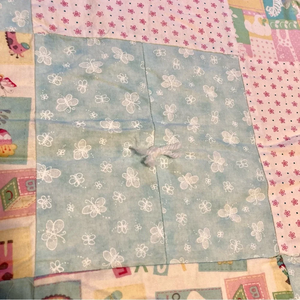Handmade PASTEL SQUARES Animal Air balloon Baby Throw Blanket Quilt